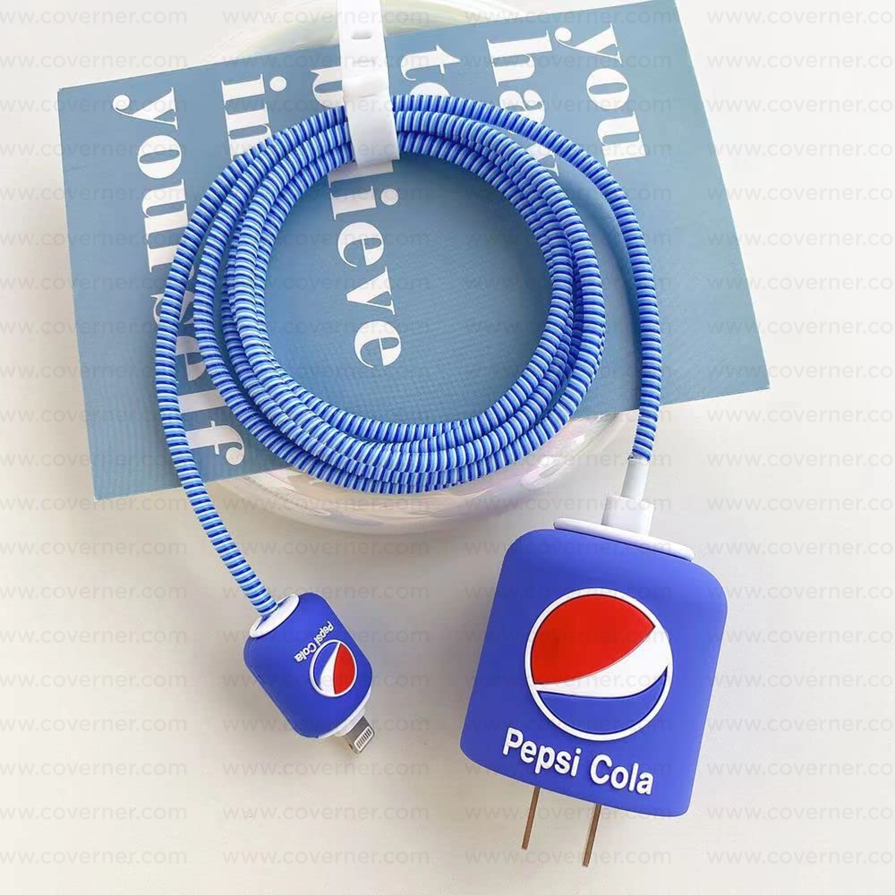 Iphone Charger Case Cover -  Pepsi Cola - 4 Piece Set (With Wire Protector)